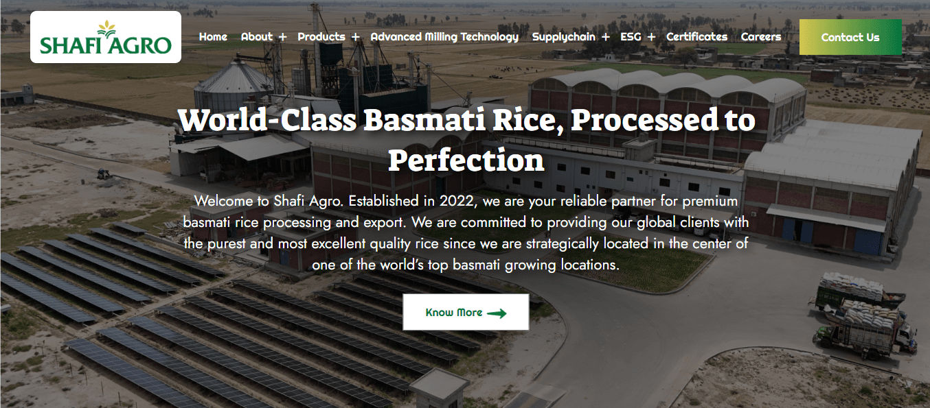 Mohsin Imran - Full Stack Laravel and Next.js Developer case study screenshot for Rice Export Website